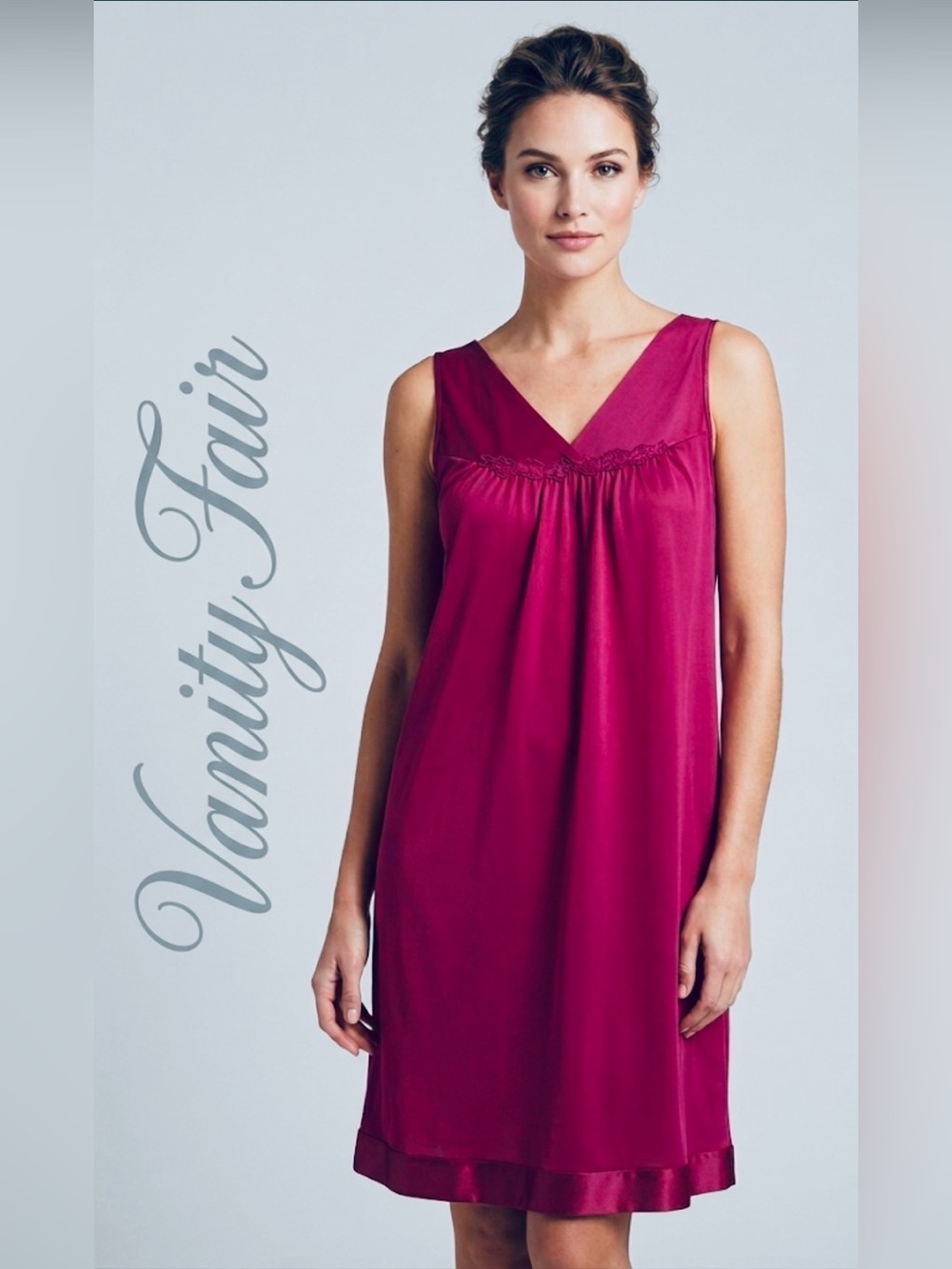 Vanity Fair Vintage Nightgown Size L Burgundy Nylon Tricot Made in USA